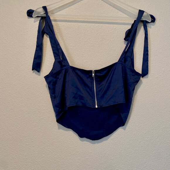 Navy Blue Satin Corset Crop Top‎ with Tie Straps – Size Medium - Picture 3 of 3